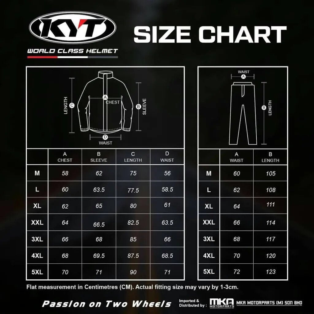 KYT WATERPROOF RAINCOAT JACKET - DOUBLE ZIP