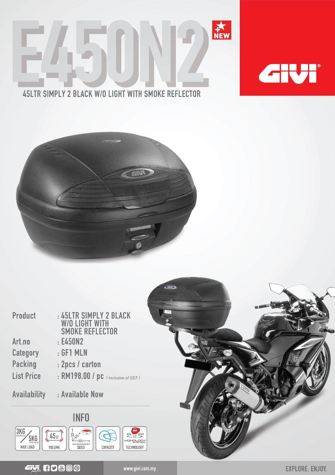 GIVI 45LYR SIMPLY 2 BLACK W/O LIGHT WITH SMOKE REFLECYOR - E450N2