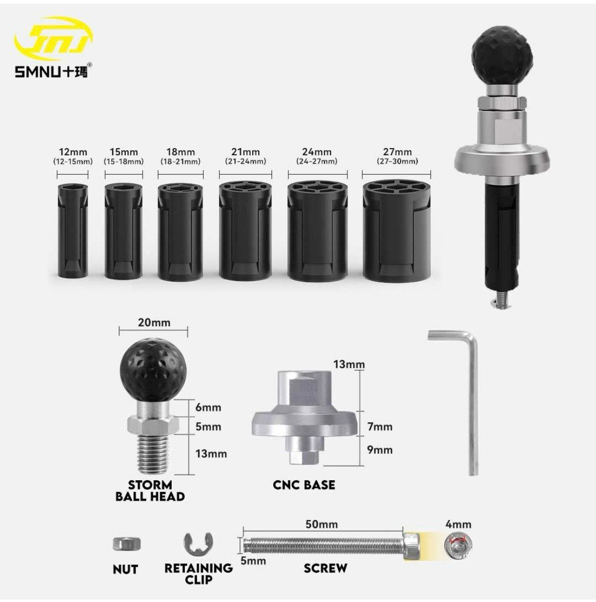 SMNU Ball Joint Triple Clamp Mounting Point -BP00056 Universal Black