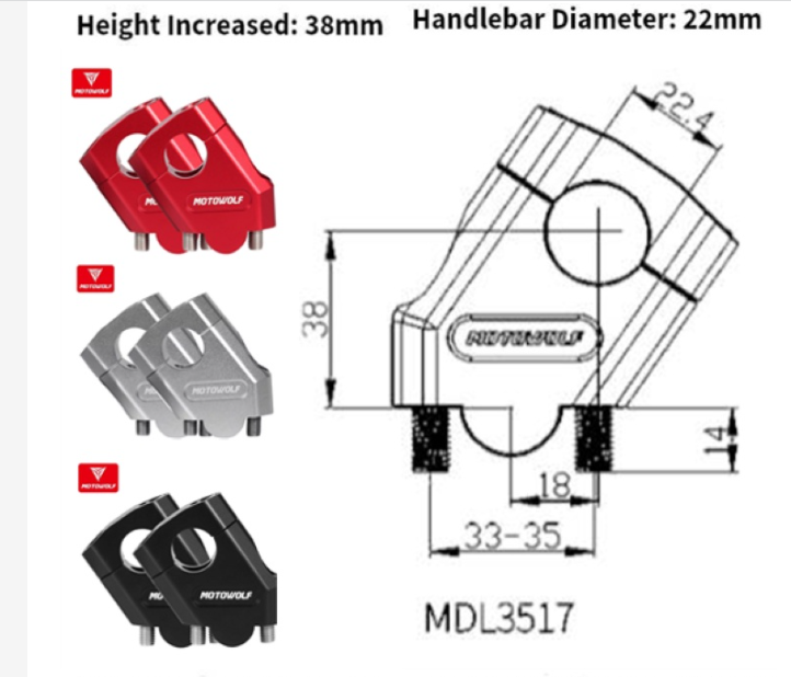 Motowolf Bar Riser MDL3517 Universal Alloy 22mm